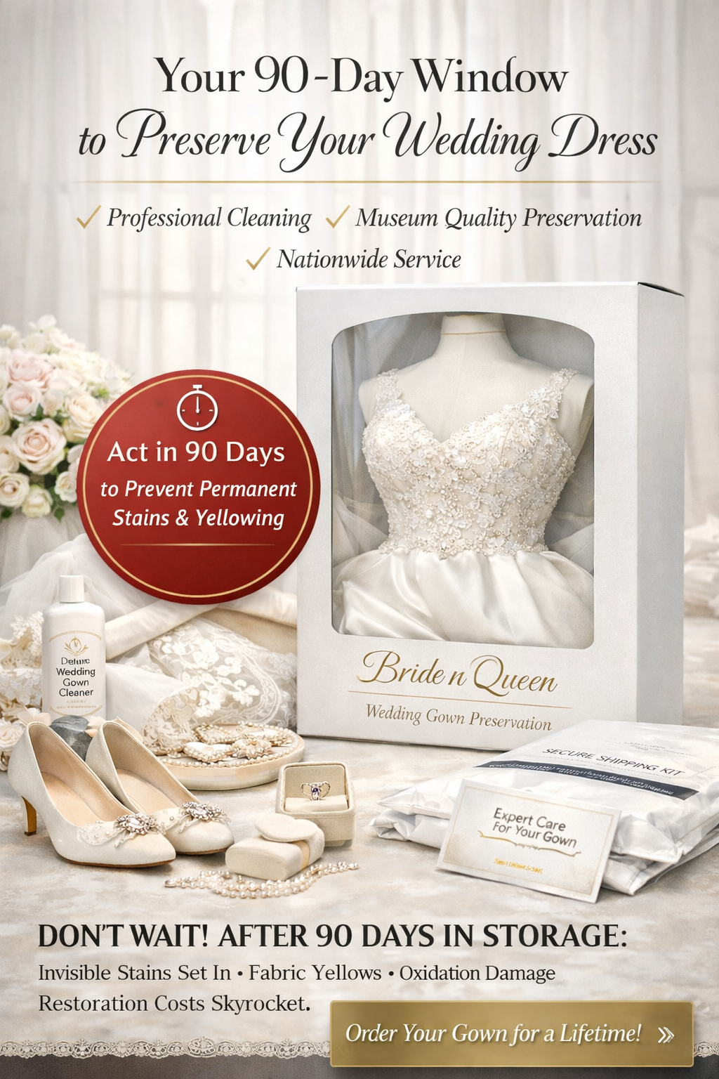 Wedding Dress Cleaning After the Wedding: The 90-Day Window That Protects (or Ruins) Your Gown Forever