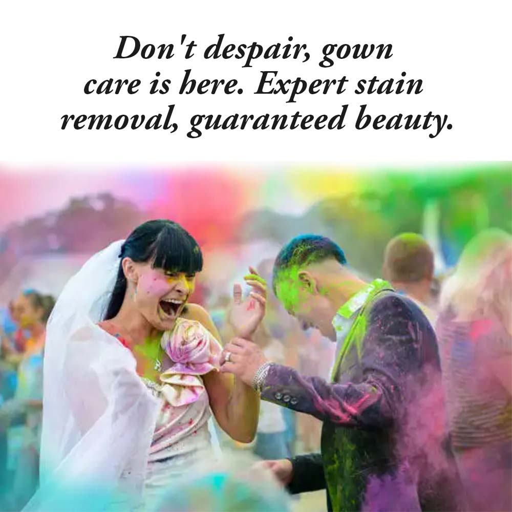 Wedding day worries erased: trust our expert stain removal to preserve your cherished memories.