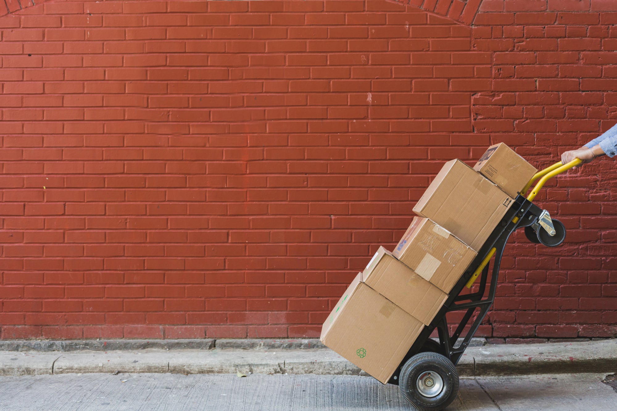 shipping boxes on moving trolley